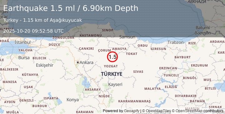 Earthquake CENTRAL TURKEY (1.5 ml) (2025-10-20 09:52:58 UTC)
