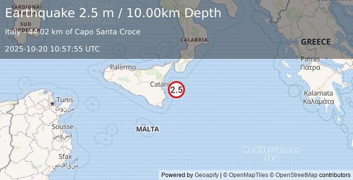 Earthquake IONIAN SEA (3.2 ml) (2025-10-20 10:57:13 UTC)