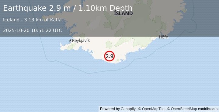 Earthquake ICELAND (2.9 m) (2025-10-20 10:51:22 UTC)