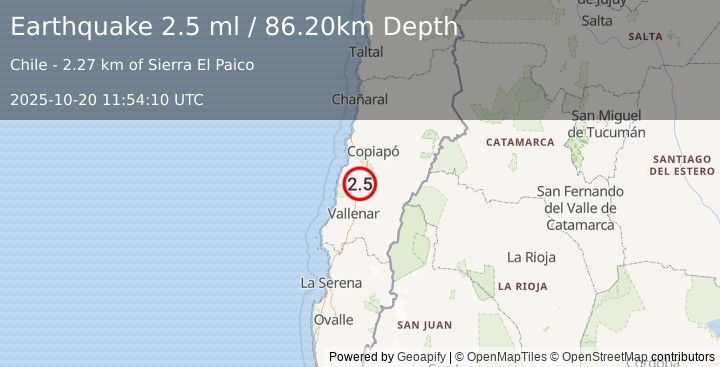 Earthquake ATACAMA, CHILE (2.5 ml) (2025-10-20 11:54:10 UTC)