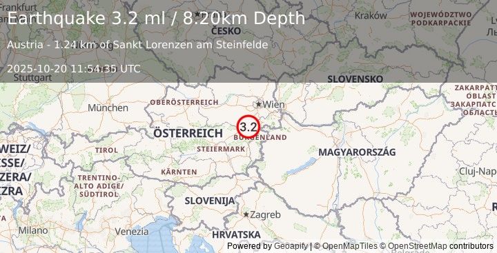 Earthquake AUSTRIA (3.2 ml) (2025-10-20 11:54:35 UTC)