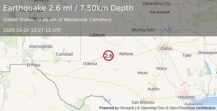 Earthquake WESTERN TEXAS (2.6 ml) (2025-10-20 12:27:12 UTC)