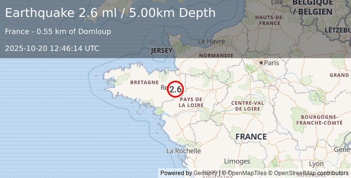 Earthquake FRANCE (2.6 ml) (2025-10-20 12:46:14 UTC)