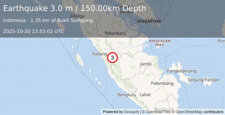 Earthquake SOUTHERN SUMATRA, INDONESIA (3.0 m) (2025-10-20 13:53:02 UTC)
