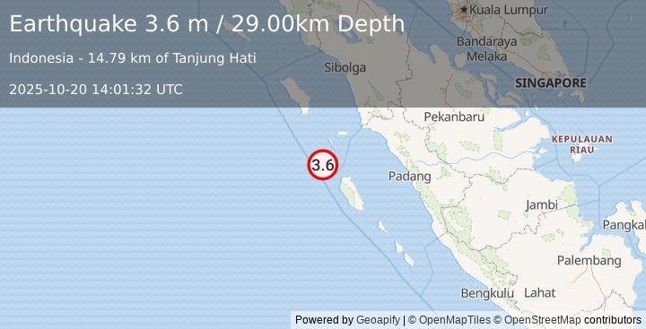 Earthquake KEPULAUAN BATU, INDONESIA (3.6 m) (2025-10-20 14:01:32 UTC)