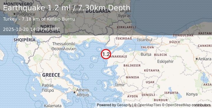 Earthquake WESTERN TURKEY (1.2 ml) (2025-10-20 14:27:42 UTC)