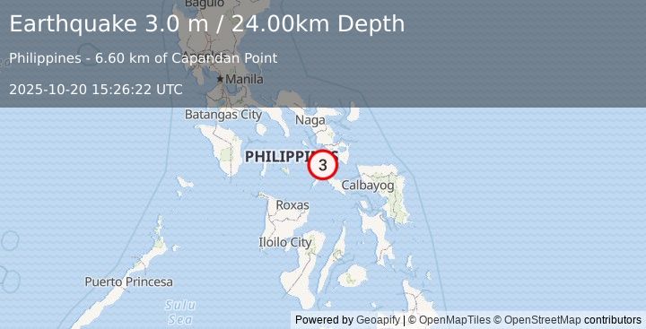 Earthquake MASBATE REGION, PHILIPPINES (3.0 m) (2025-10-20 15:26:22 UTC)