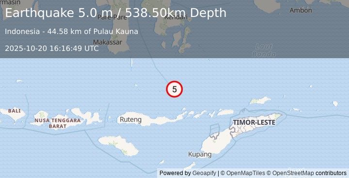 Earthquake FLORES SEA (5.0 m) (2025-10-20 16:16:49 UTC)