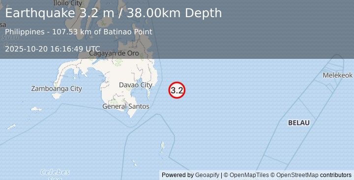 Earthquake PHILIPPINE ISLANDS REGION (3.2 m) (2025-10-20 16:16:49 UTC)