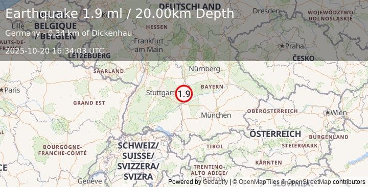 Earthquake GERMANY (1.9 ml) (2025-10-20 16:34:03 UTC)