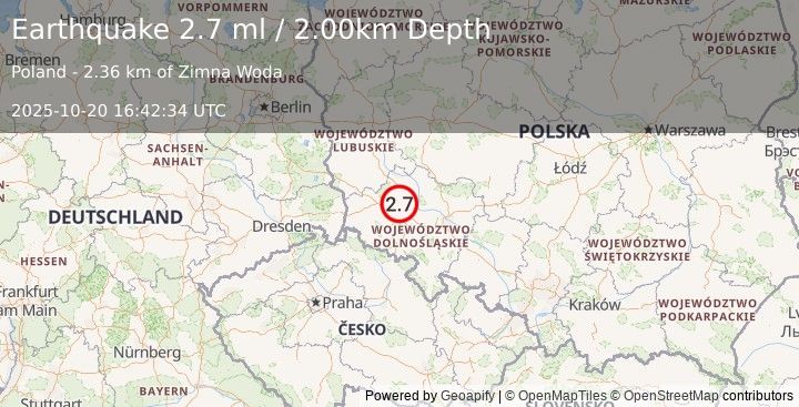 Earthquake POLAND (2.7 ml) (2025-10-20 16:42:28 UTC)