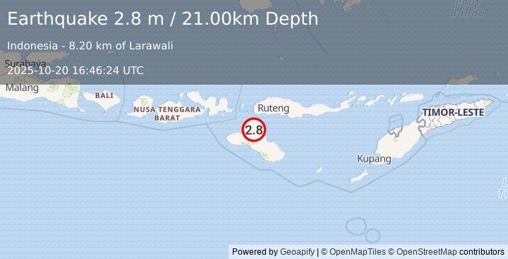 Earthquake SUMBA REGION, INDONESIA (2.8 m) (2025-10-20 16:46:24 UTC)