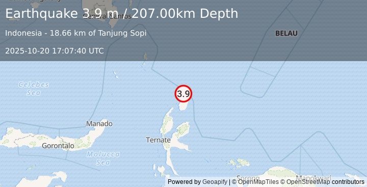 Earthquake HALMAHERA, INDONESIA (3.9 m) (2025-10-20 17:07:40 UTC)