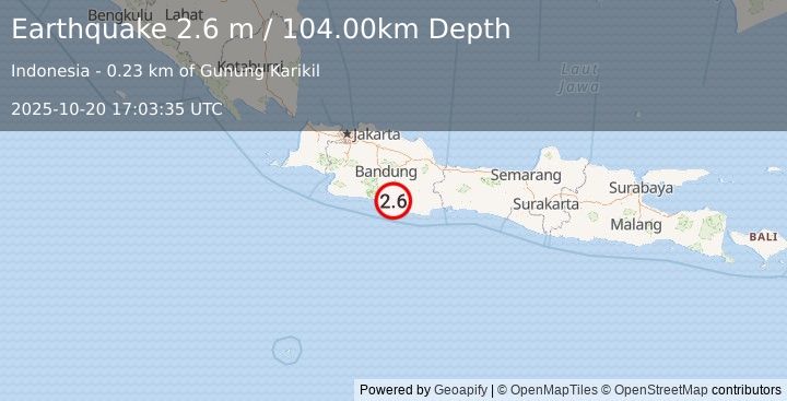 Earthquake JAVA, INDONESIA (2.6 m) (2025-10-20 17:03:35 UTC)