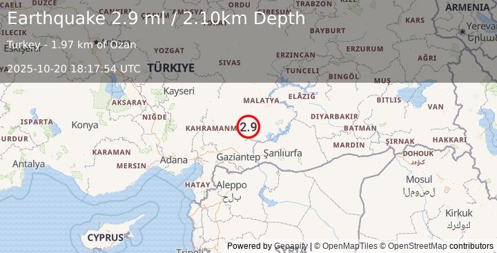 Earthquake CENTRAL TURKEY (2.9 ml) (2025-10-20 18:17:54 UTC)