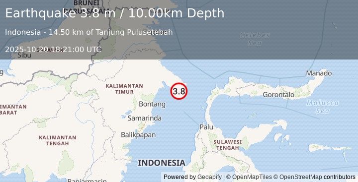 Earthquake KALIMANTAN, INDONESIA (3.8 m) (2025-10-20 18:21:00 UTC)