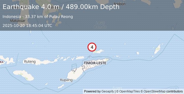 Earthquake KEPULAUAN BARAT DAYA, INDONESIA (4.0 m) (2025-10-20 18:45:04 UTC)