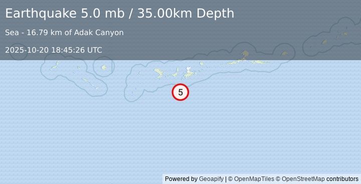 Earthquake ANDREANOF ISLANDS, ALEUTIAN IS. (5.0 mb) (2025-10-20 18:45:26 UTC)