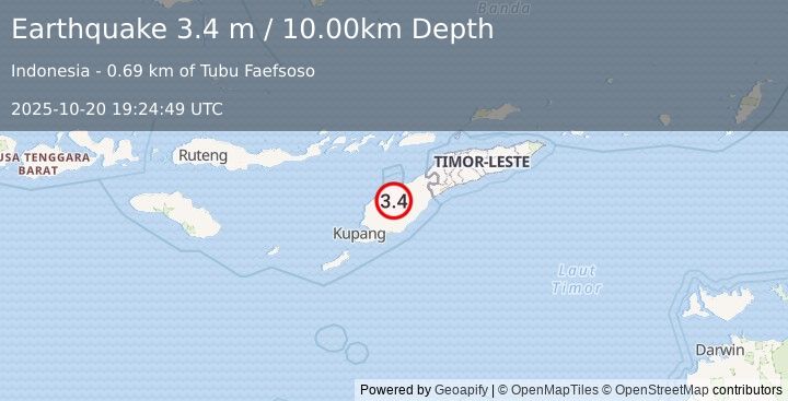Earthquake TIMOR REGION (3.4 m) (2025-10-20 19:24:49 UTC)