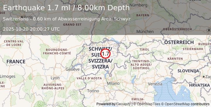 Earthquake SWITZERLAND (1.7 ml) (2025-10-20 20:00:27 UTC)