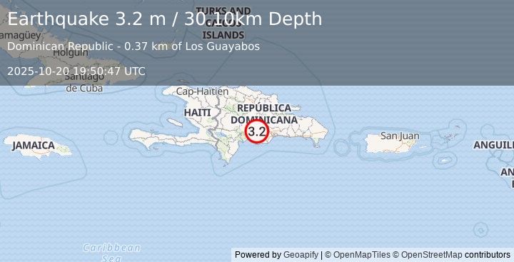 Earthquake DOMINICAN REPUBLIC (3.2 m) (2025-10-20 19:50:47 UTC)