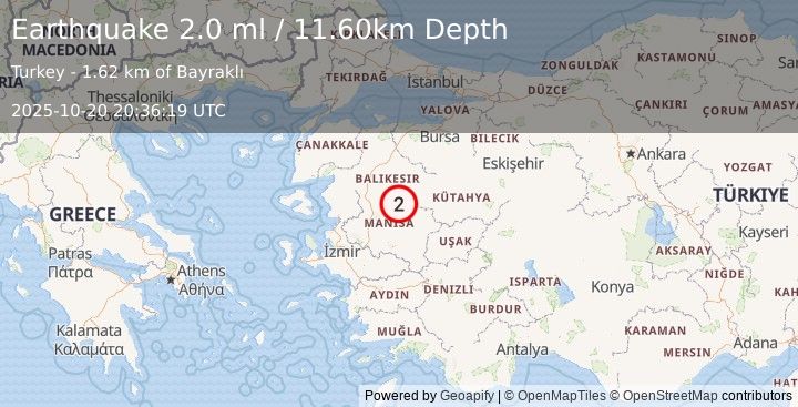 Earthquake WESTERN TURKEY (2.0 ml) (2025-10-20 20:36:19 UTC)