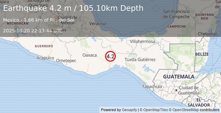 Earthquake OAXACA, MEXICO (4.2 m) (2025-10-20 22:13:44 UTC)
