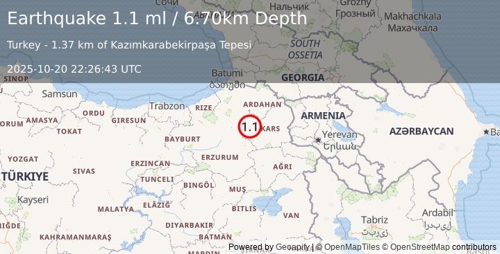 Earthquake EASTERN TURKEY (1.1 ml) (2025-10-20 22:26:43 UTC)