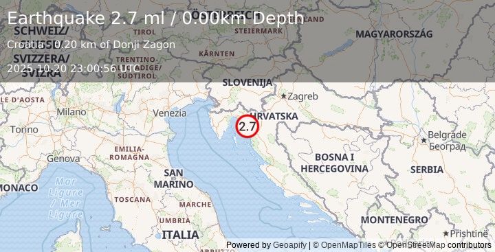 Earthquake CROATIA (2.7 ml) (2025-10-20 23:00:56 UTC)