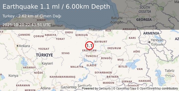 Earthquake EASTERN TURKEY (1.1 ml) (2025-10-20 22:43:51 UTC)