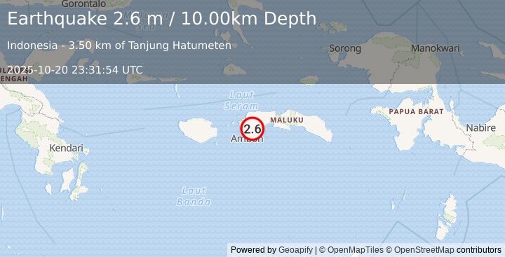 Earthquake SERAM, INDONESIA (2.6 m) (2025-10-20 23:31:54 UTC)