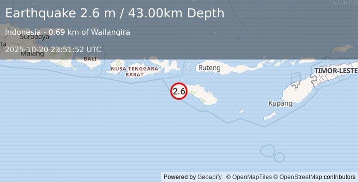 Earthquake SUMBA REGION, INDONESIA (2.6 m) (2025-10-20 23:51:52 UTC)