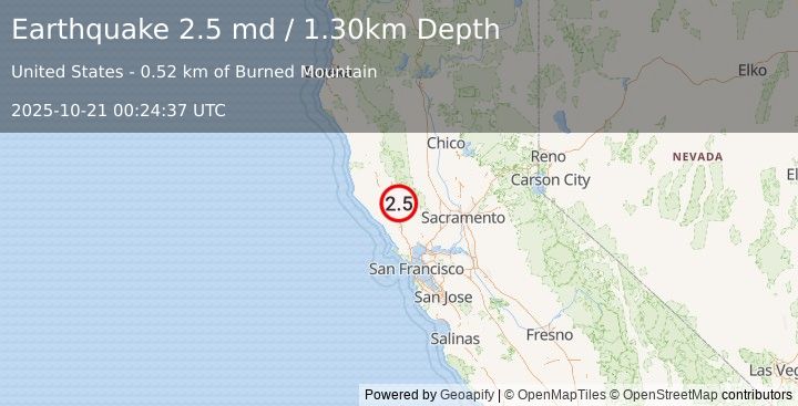 Earthquake NORTHERN CALIFORNIA (2.5 md) (2025-10-21 00:24:37 UTC)