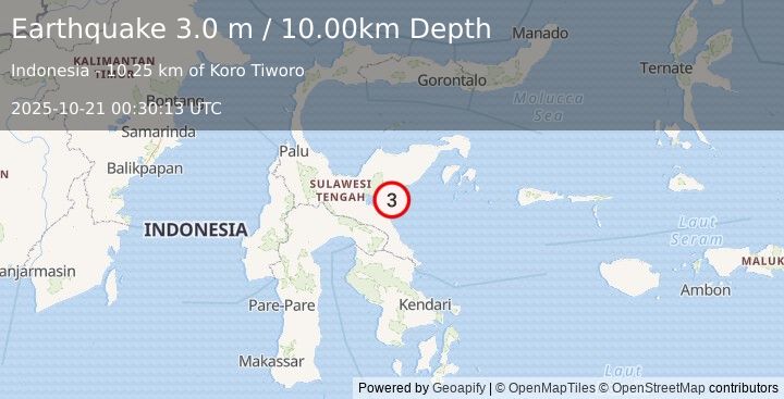 Earthquake SULAWESI, INDONESIA (3.0 m) (2025-10-21 00:30:13 UTC)