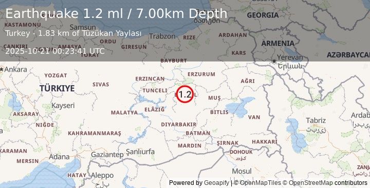 Earthquake EASTERN TURKEY (1.1 ml) (2025-10-21 00:23:39 UTC)