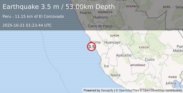 Earthquake NEAR COAST OF CENTRAL PERU (3.5 m) (2025-10-21 01:23:44 UTC)
