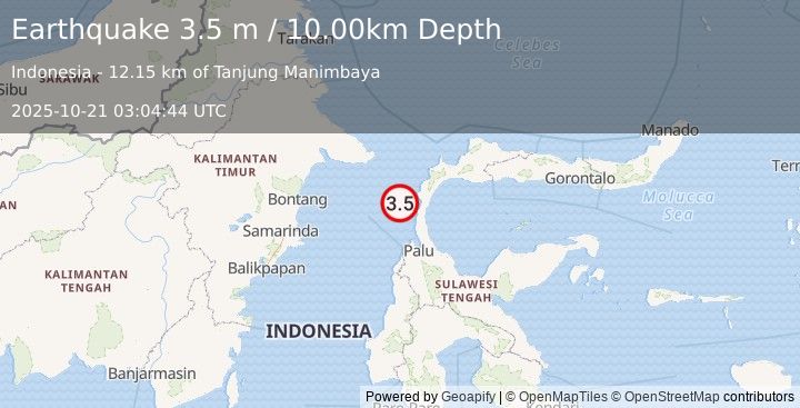 Earthquake MINAHASA, SULAWESI, INDONESIA (3.5 m) (2025-10-21 03:04:44 UTC)