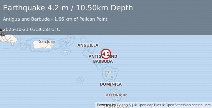 Earthquake ANTIGUA AND BARBUDA REGION (4.2 m) (2025-10-21 03:36:58 UTC)
