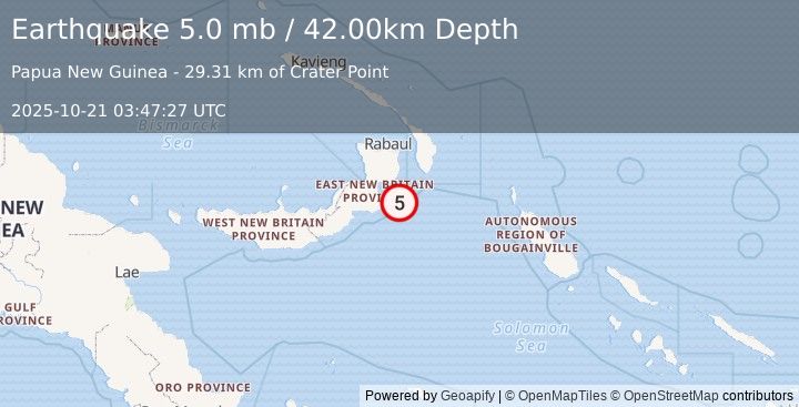 Earthquake NEW BRITAIN REGION, P.N.G. (5.0 mb) (2025-10-21 03:47:27 UTC)