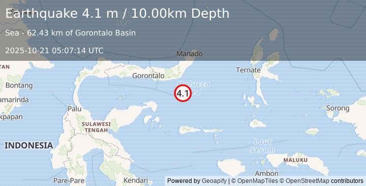 Earthquake MOLUCCA SEA (4.5 m) (2025-10-21 05:06:58 UTC)