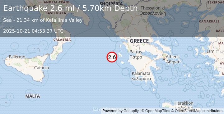 Earthquake GREECE (2.6 ml) (2025-10-21 04:53:37 UTC)