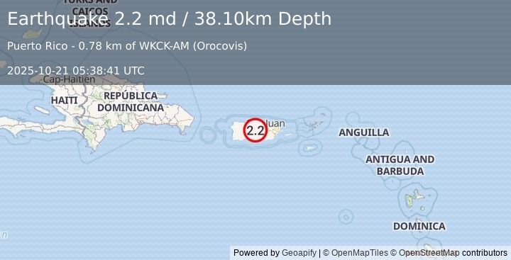 Earthquake PUERTO RICO (2.2 md) (2025-10-21 05:38:41 UTC)