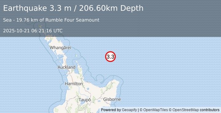 Earthquake OFF E. COAST OF N. ISLAND, N.Z. (3.3 m) (2025-10-21 06:21:16 UTC)
