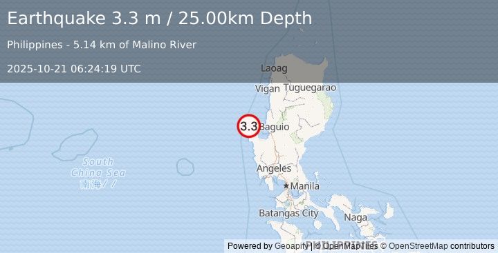 Earthquake LUZON, PHILIPPINES (3.3 m) (2025-10-21 06:24:19 UTC)