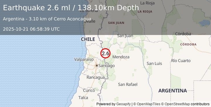 Earthquake MENDOZA, ARGENTINA (2.6 ml) (2025-10-21 06:58:39 UTC)