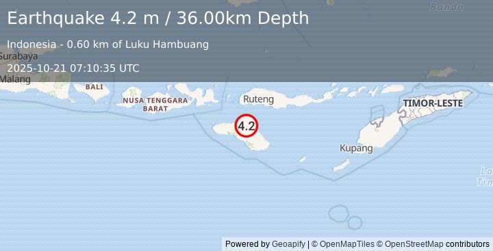 Earthquake SUMBA REGION, INDONESIA (4.2 m) (2025-10-21 07:10:35 UTC)