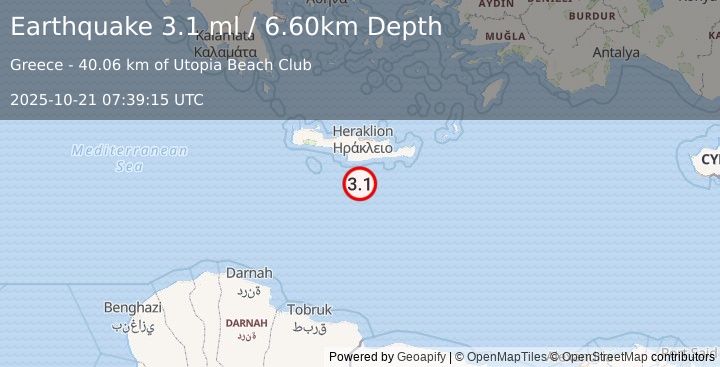 Earthquake CRETE, GREECE (3.1 ml) (2025-10-21 07:39:15 UTC)