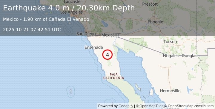 Earthquake BAJA CALIFORNIA, MEXICO (4.0 m) (2025-10-21 07:42:51 UTC)