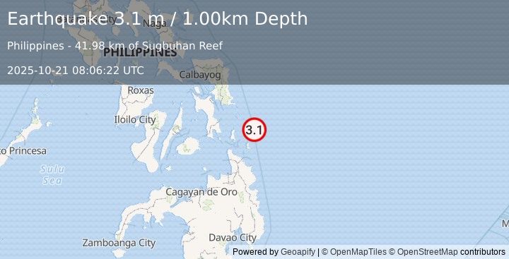 Earthquake PHILIPPINE ISLANDS REGION (3.1 m) (2025-10-21 08:06:22 UTC)