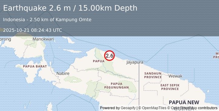 Earthquake PAPUA, INDONESIA (2.6 m) (2025-10-21 08:24:43 UTC)